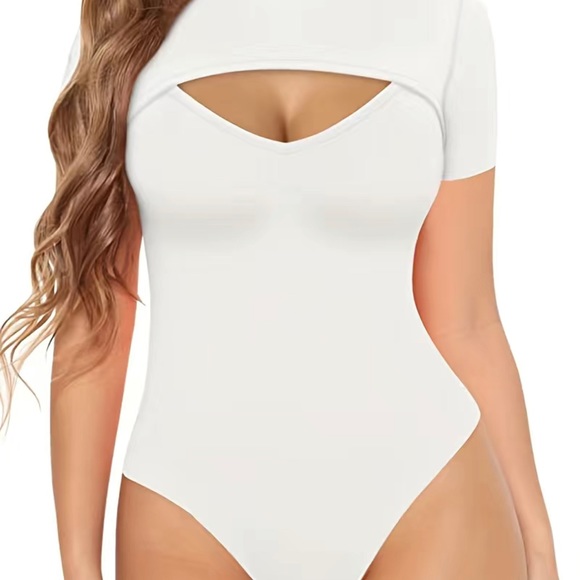 Cut Out One Piece Bodysuit, Sexy Short Sleeve Bodysuit For Spring & Summer - Picture 4 of 5